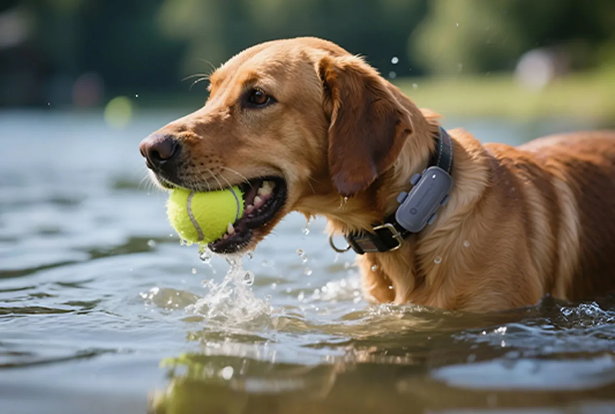 Dog playing in water